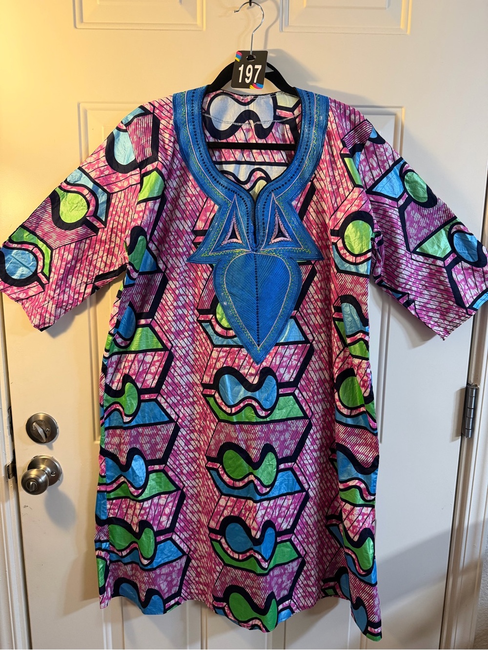 African Wax Print Dashiki Tunic Dress XL Boho Festival Statement Piece 197